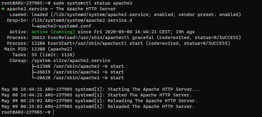 Status of the Apache process